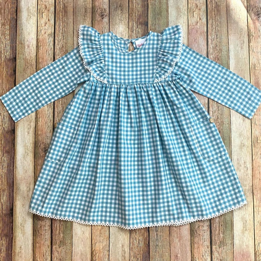 Girls * | Top 10 Girls Natalie Grant Blue Vintage Plaid Dress