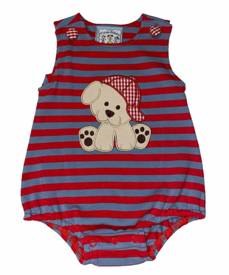 Boys * | Buy Three Sisters Baby Puppy Stripe Applique Bubble