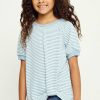 Tween * | New Tween Hayden Blue Stripe Tuck Hem Tee