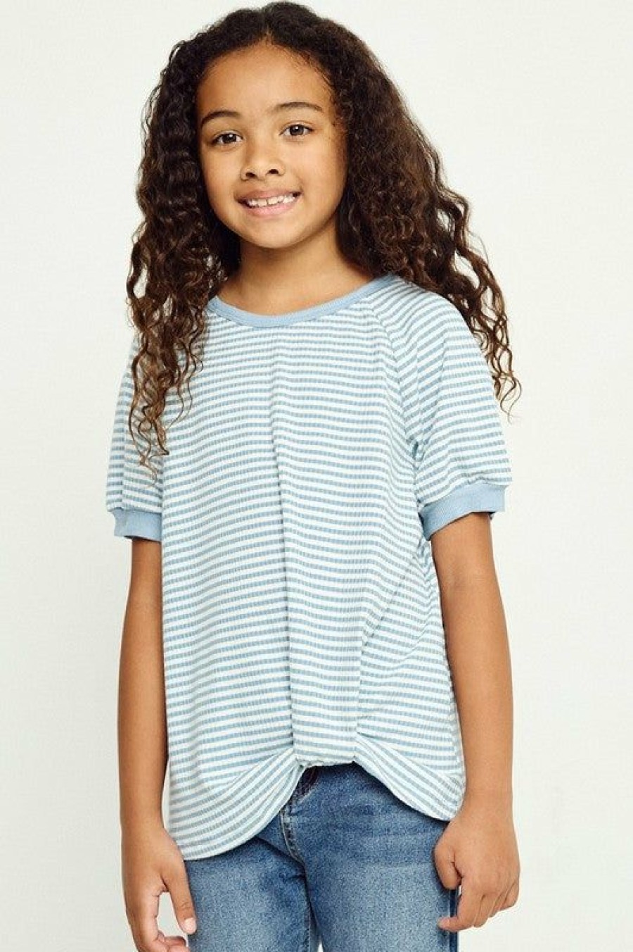 Tween * | New Tween Hayden Blue Stripe Tuck Hem Tee