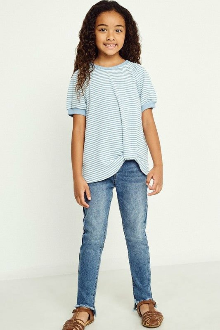 Tween * | New Tween Hayden Blue Stripe Tuck Hem Tee