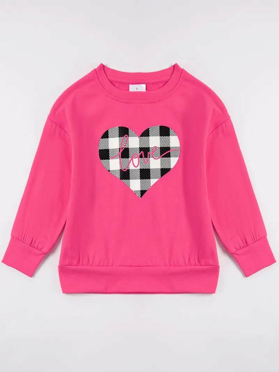 Girls * | Discount Honeydew Pink Love Heart Sweatshirt