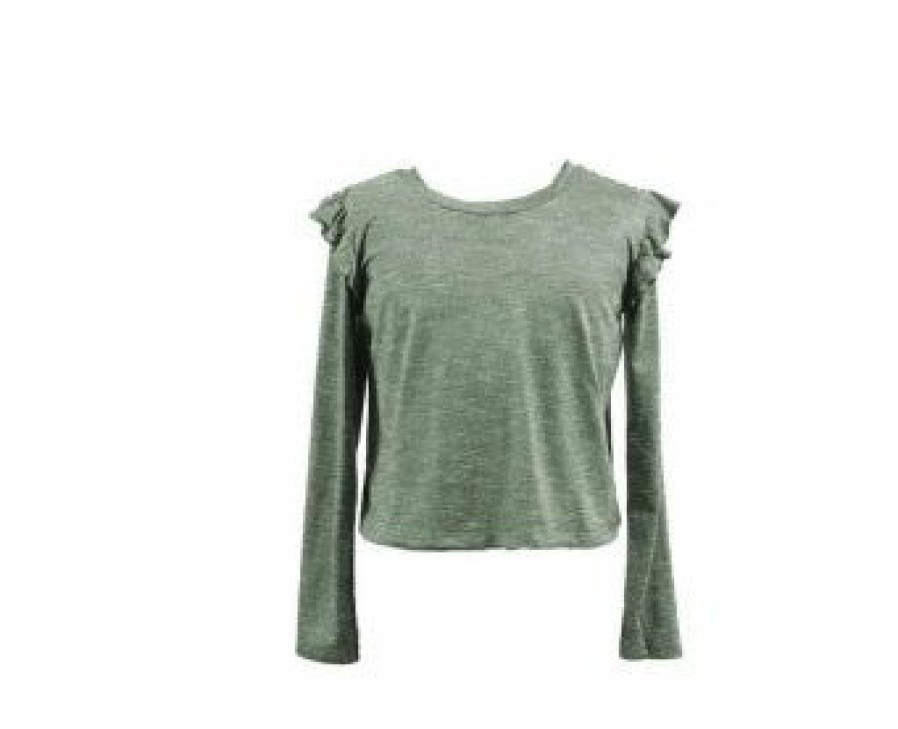 Tween * | Brand New Paper Crane Olive Ruffle Shoulder Top Tween