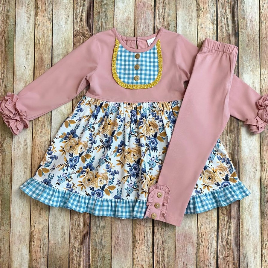 Girls * | Promo Natalie Grant Mauve Vintage Floral Dress & Pant Set Girls