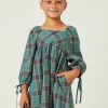 Tween * | Cheapest Hayden Plaid Square Neck Tie Sleeve Dress Tween