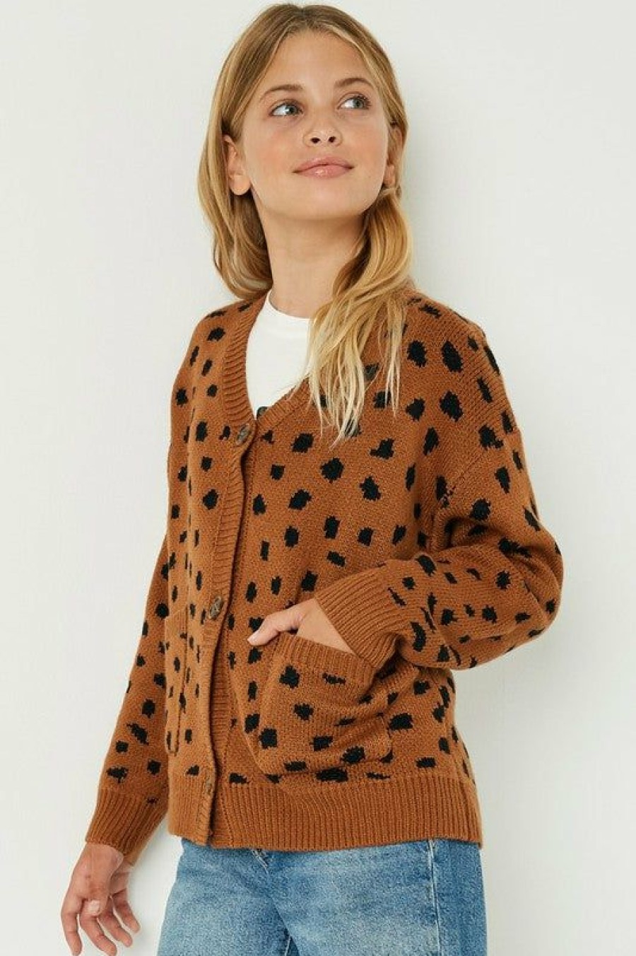 Tween * | Best Deal Hayden Front Pocket Animal Print Cardigan Tween