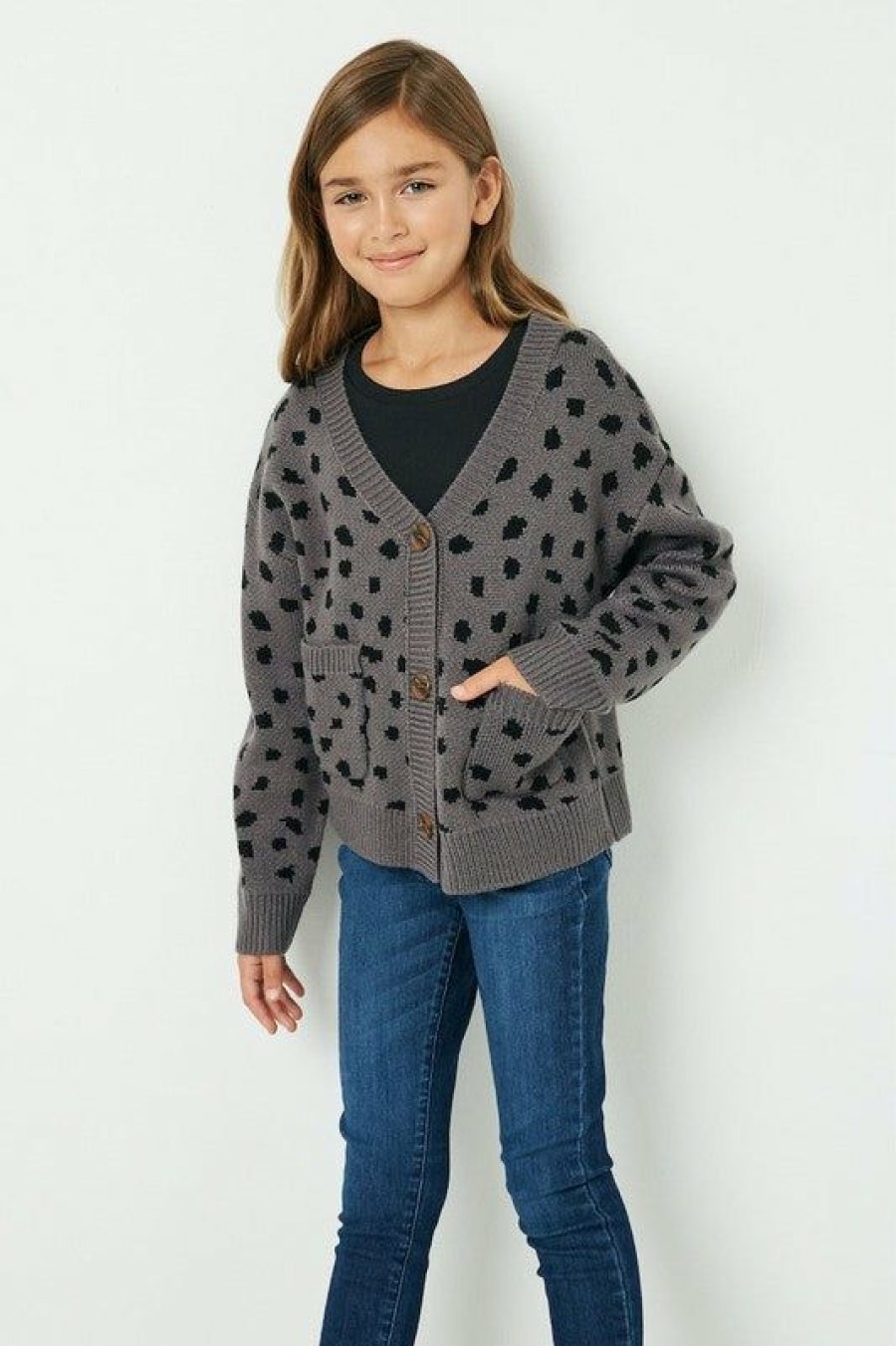 Tween * | Best Deal Hayden Front Pocket Animal Print Cardigan Tween