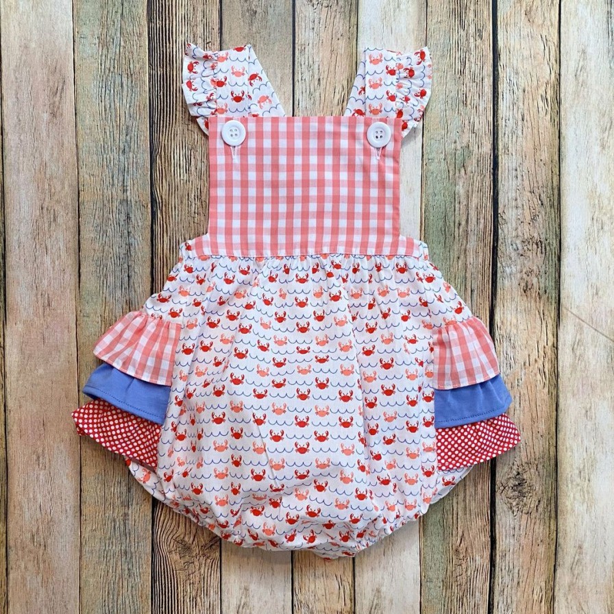 Girls * | New Natalie Grant Crab Print Ruffle Bubble Girls