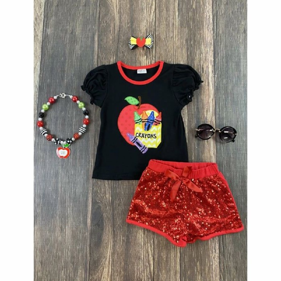 Girls * | Flash Sale Girls Honeydew Sequin Back To School Short Set