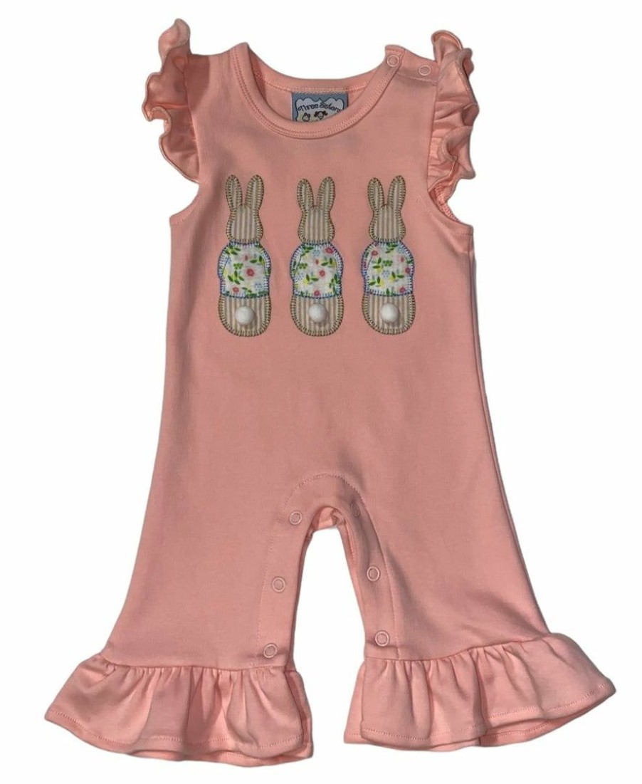 Baby Clothes * | Outlet Three Sisters Baby Bunny Hop Girls Ruffle Romper Baby Clothes