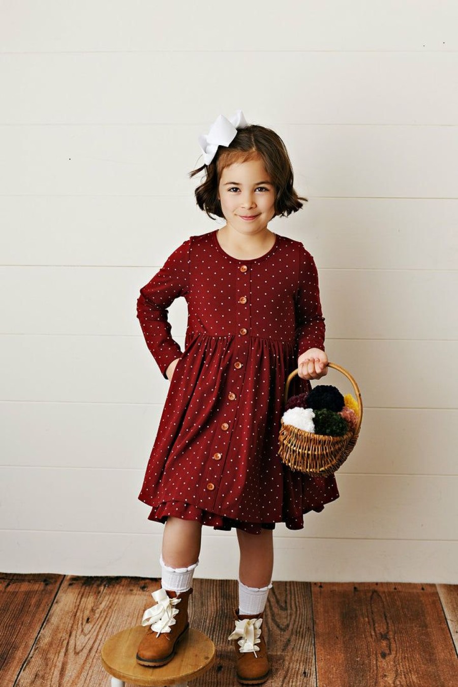 Girls * | Best Pirce Swoon Baby Charming Crimson Prim Dottie Pocket Dress